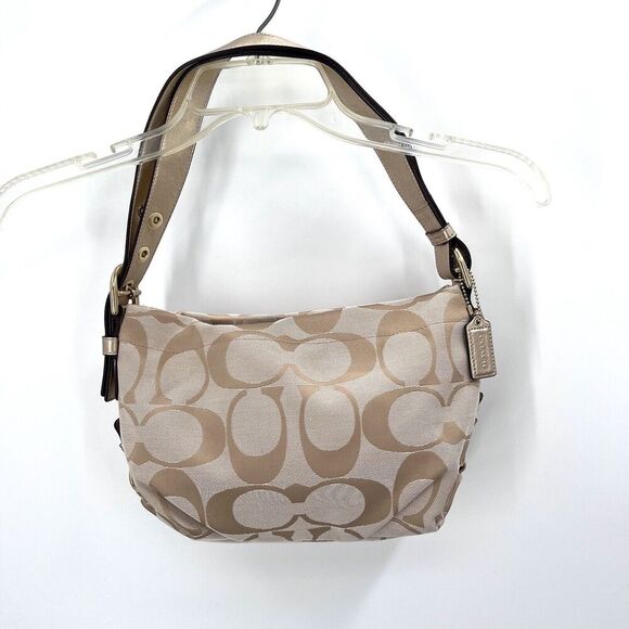 COACH Tan / Gold Signature C Hobo Bag Handbag Purse & Matching Wristlet - Picture 3 of 15